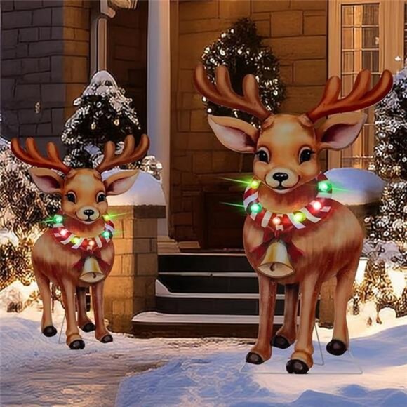 2pk Solar Metal Yard Stake Lights Reindeer Stake Colored Flashing LED Lights - Picture 8 of 8